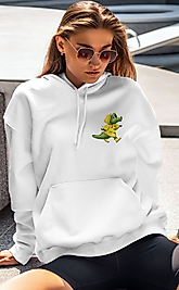 Yağmurluklu Dinazor Unisex Kapşonlu Sweatshirt Beyaz