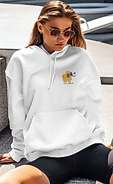 Yağmurlu Gün Fil Unisex Kapşonlu Sweatshirt Beyaz