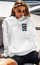 Kalpli Burun Sevimli Köpek Unisex Kapşonlu Sweatshirt Beyaz