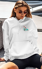 Sevimli Fare Ekspresi Unisex Kapşonlu Sweatshirt Beyaz