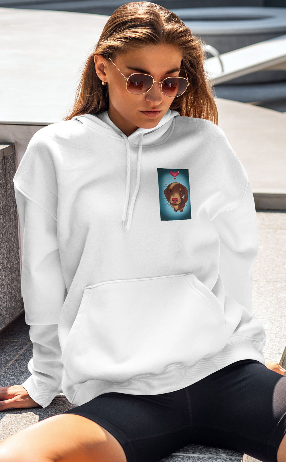 Kalpli Burun Sevimli Köpek Unisex Kapşonlu Sweatshirt